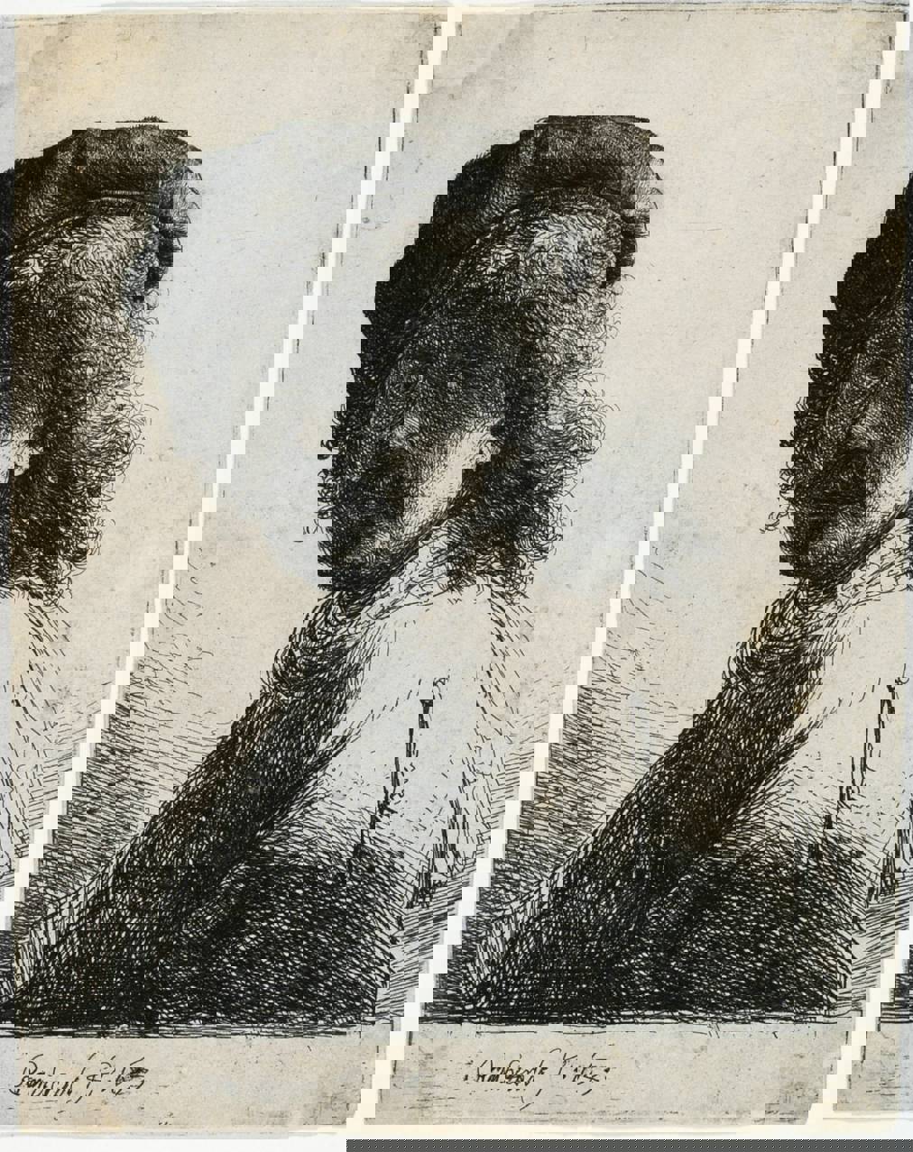 Rembrandt van Rijn. Selvportræt med hue og halstørklæde, 1633. Radering. Vejle Kunstmuseum