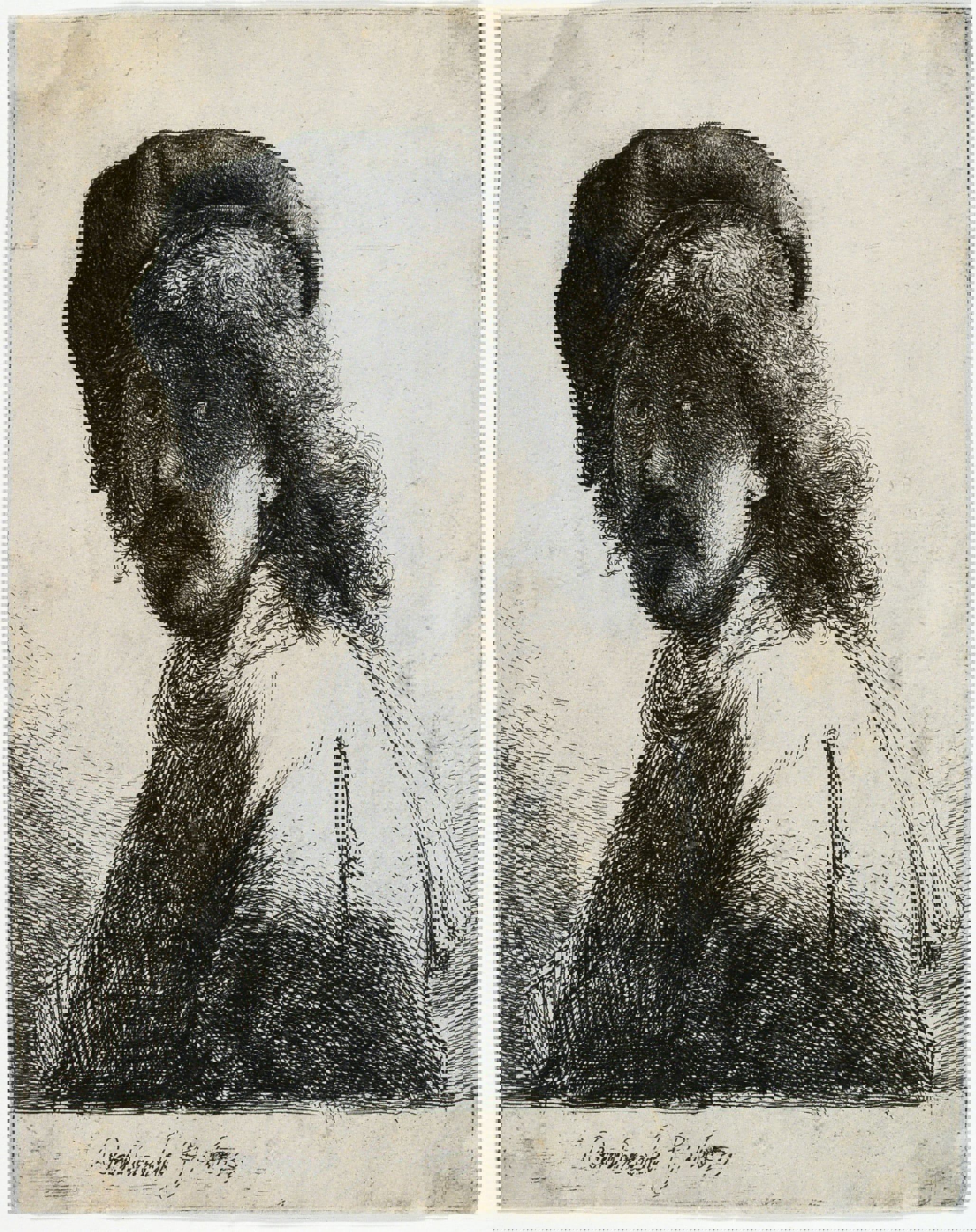 Rembrandt van Rijn. Selvportræt med hue og halstørklæde, 1633. Radering. Vejle Kunstmuseum