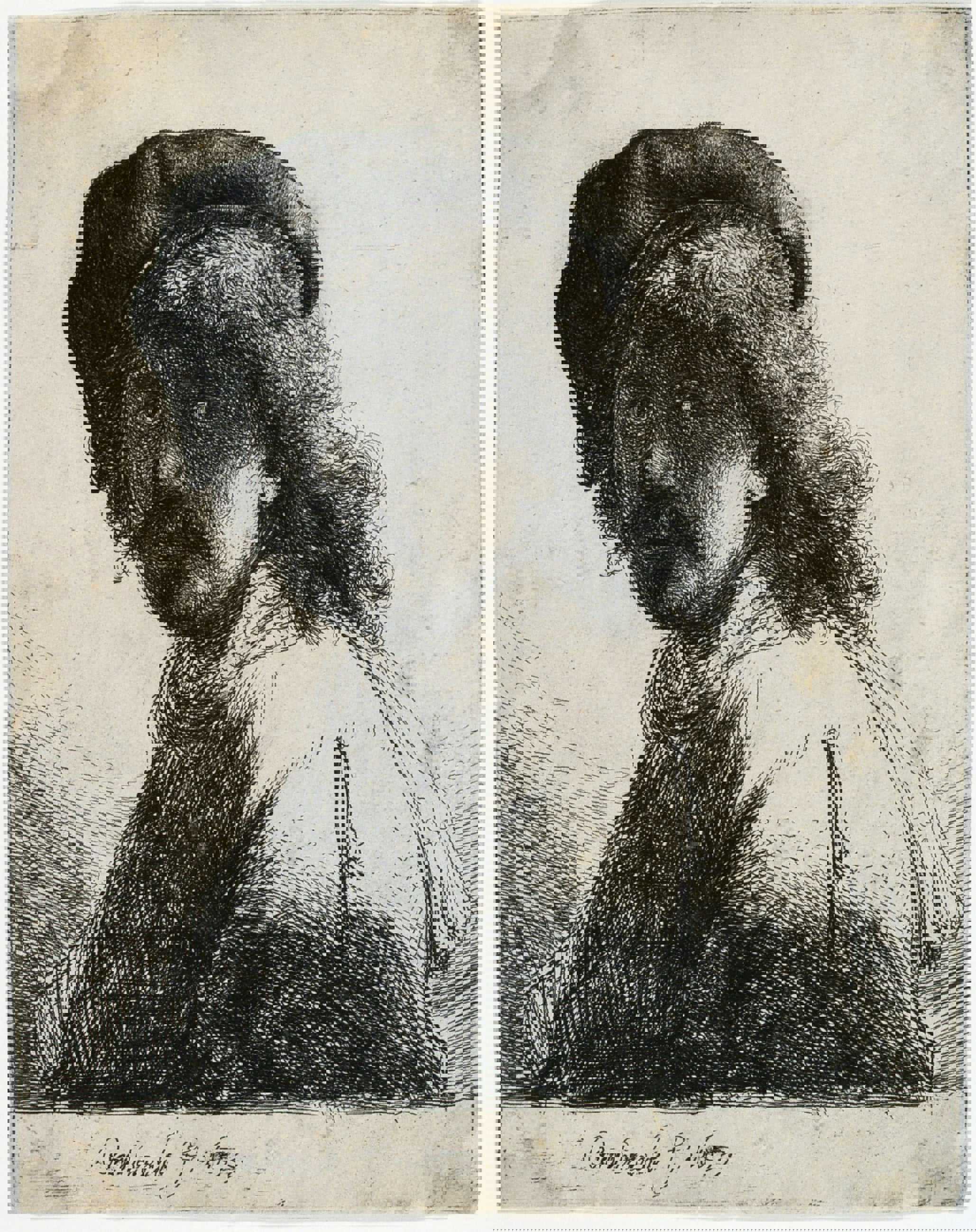 Rembrandt van Rijn. Selvportræt med hue og halstørklæde, 1633. Radering. Vejle Kunstmuseum