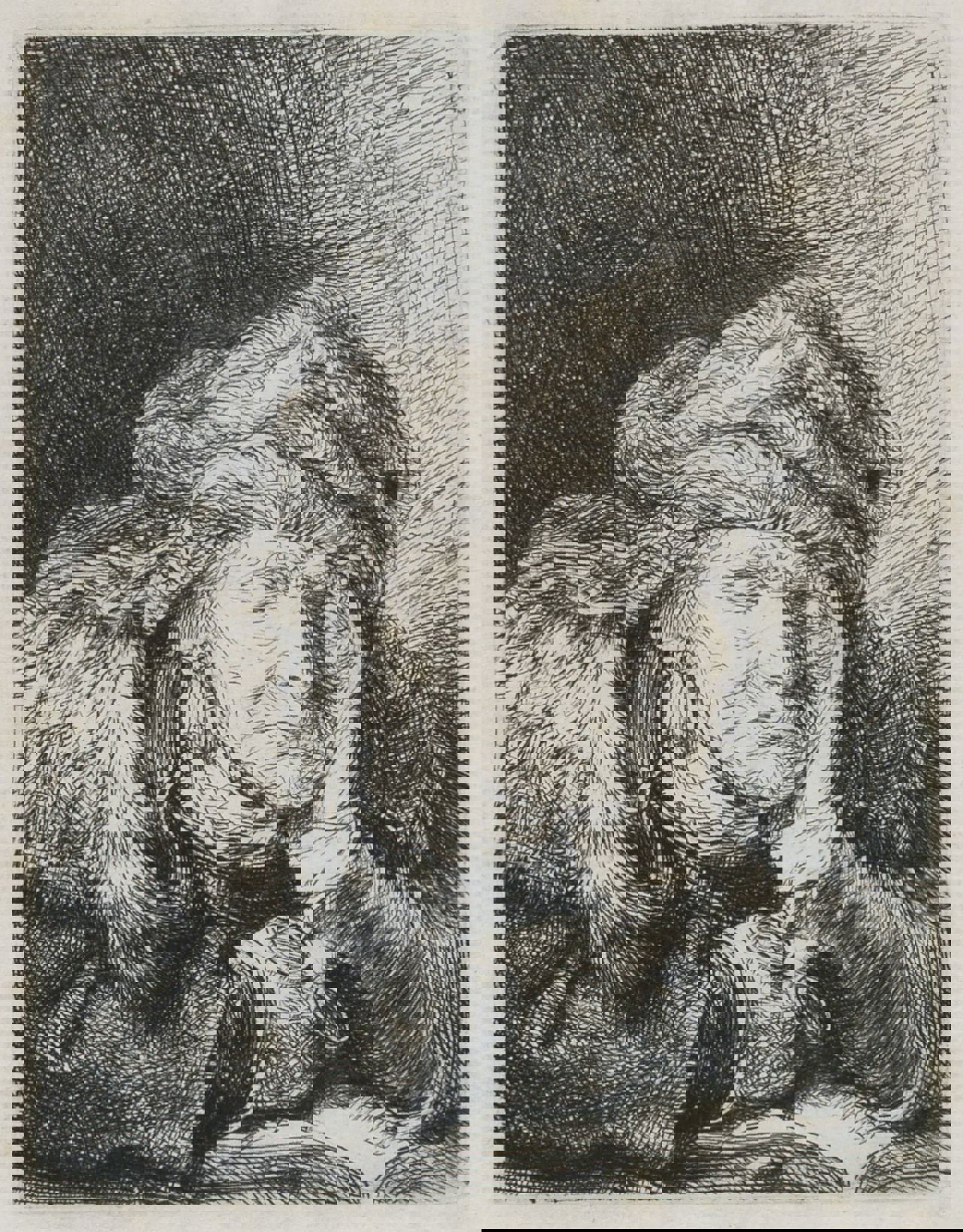 Rembrandt van Rijn. Gammel sovende kone, 1635-37. Radering. Vejle Kunstmuseum