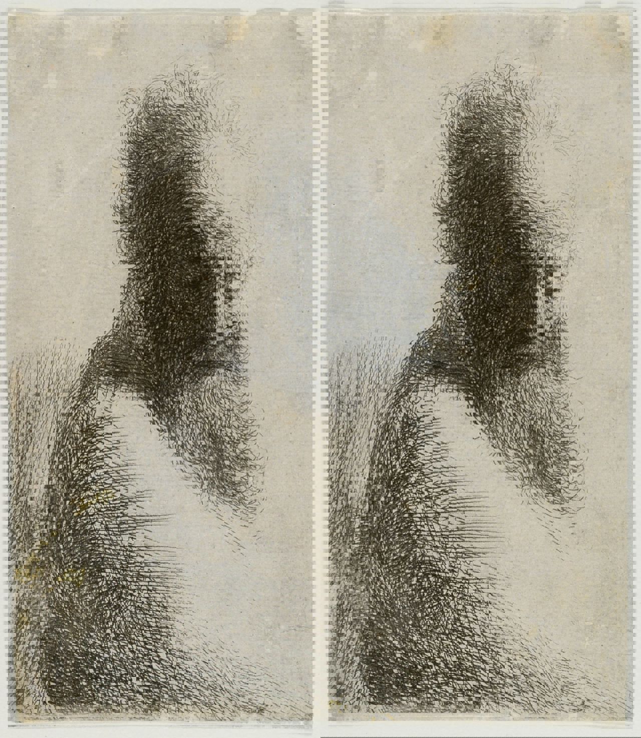 Rembrandt van Rijn. Gammel mand, der ser ned, 1631. Radering. Vejle Kunstmuseum