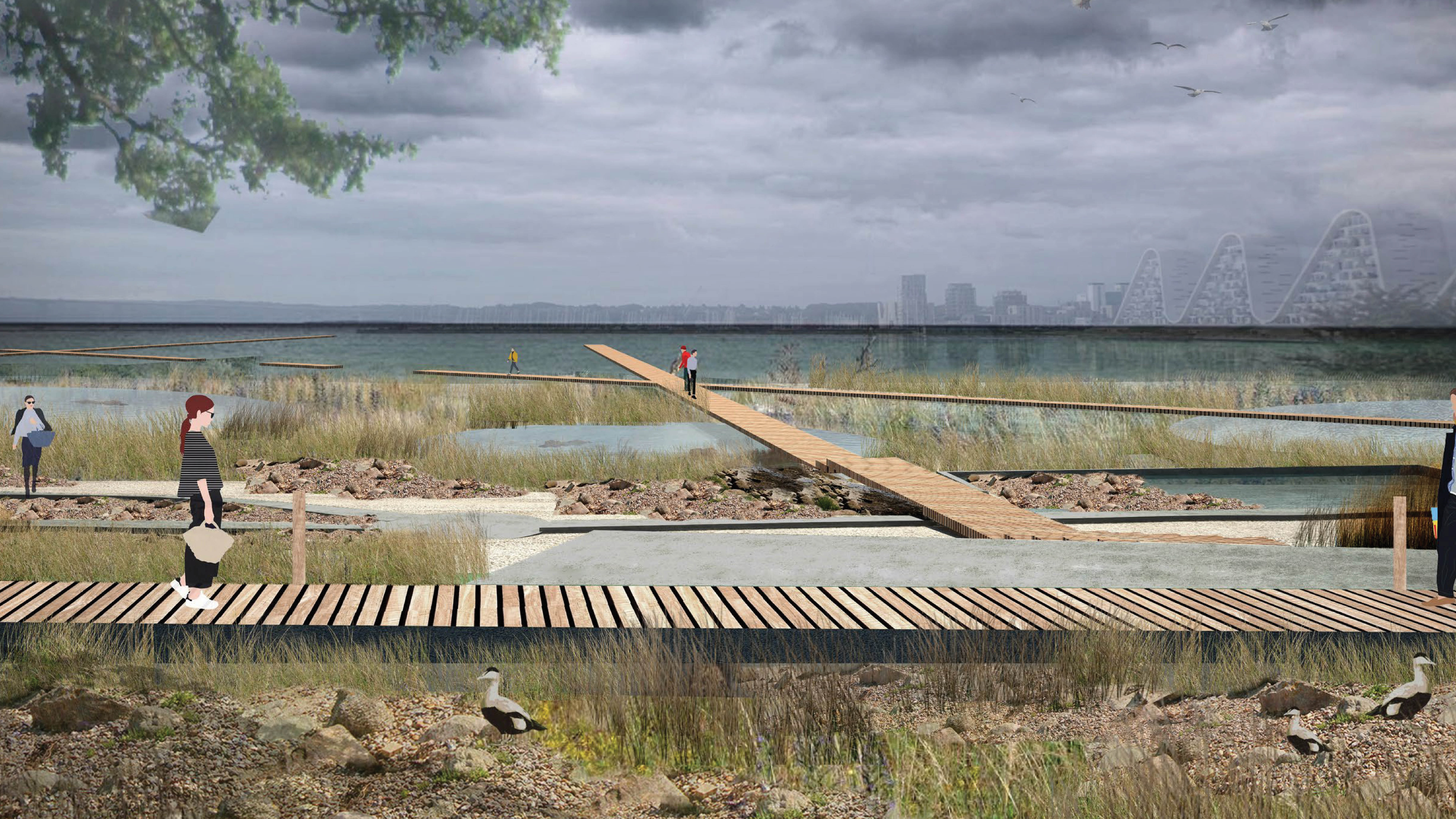 Vinderforslaget Membranen kommer fra de to landskabsarkitekter Josephine Philipsen og Andrés Hernández Wiliamson og kunstneren Louisa Brando.