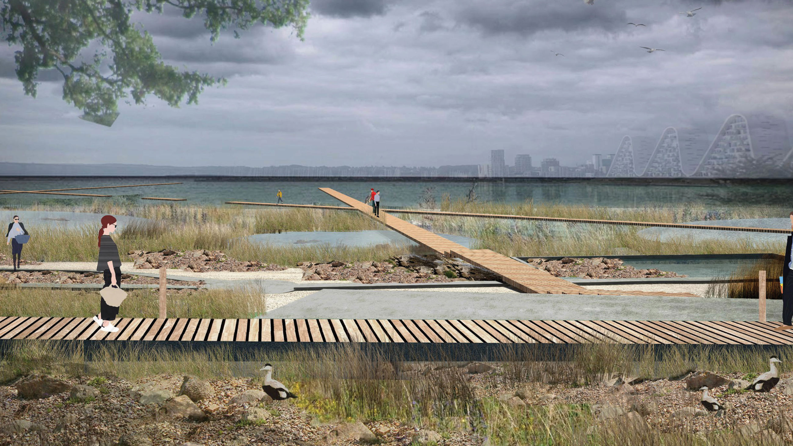 Vinderforslaget Membranen kommer fra de to landskabsarkitekter Josephine Philipsen og Andrés Hernández Wiliamson og kunstneren Louisa Brando.