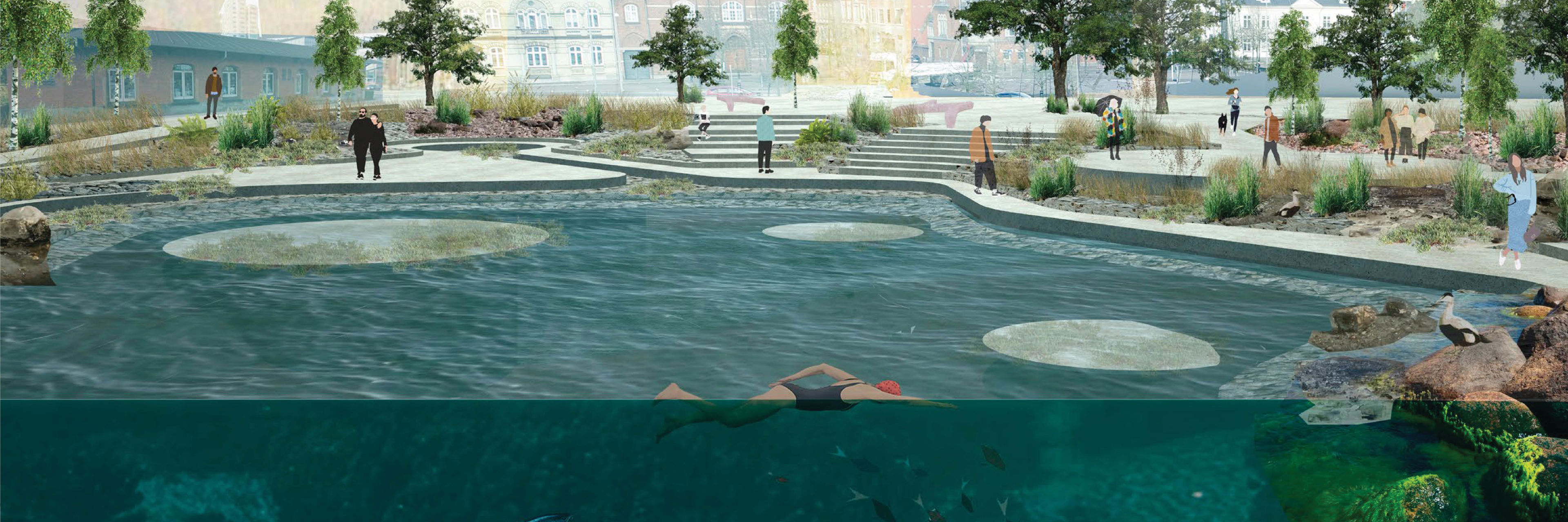 Vinderforslaget Membranen kommer fra de to landskabsarkitekter Josephine Philipsen og Andrés Hernández Wiliamson og kunstneren Louisa Brando.